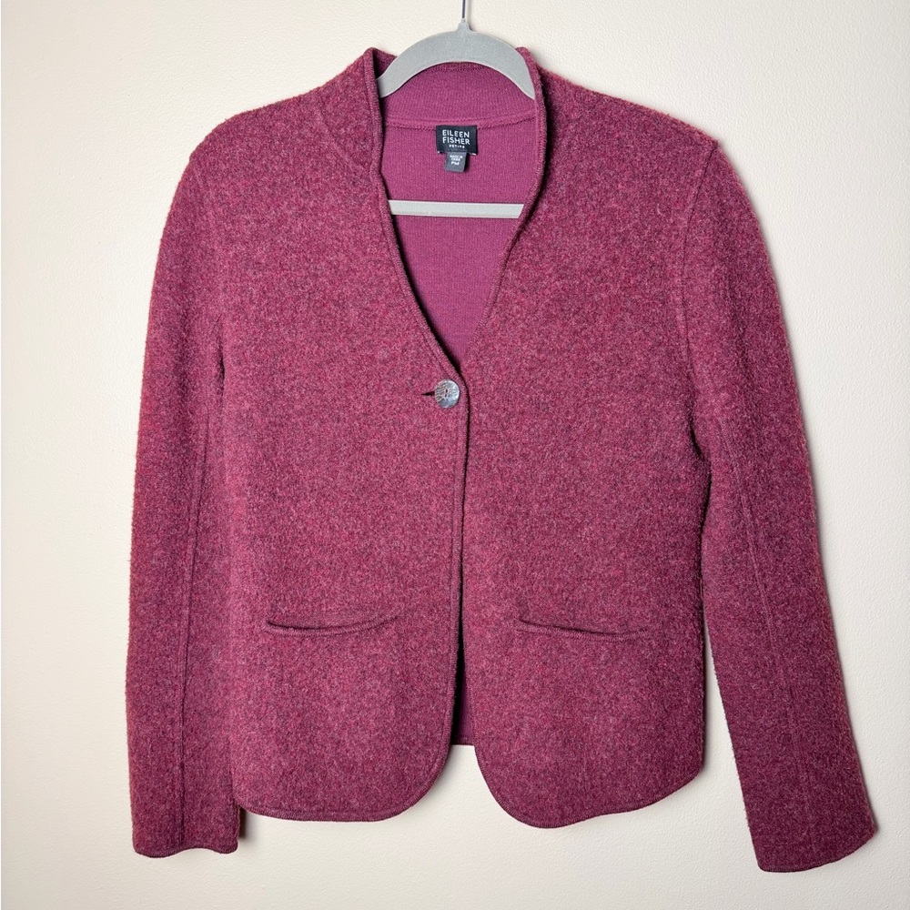 Eileen Fisher Burgundy Lamb wool cotton Blend Jacket Blazer Medium Petite NWOT